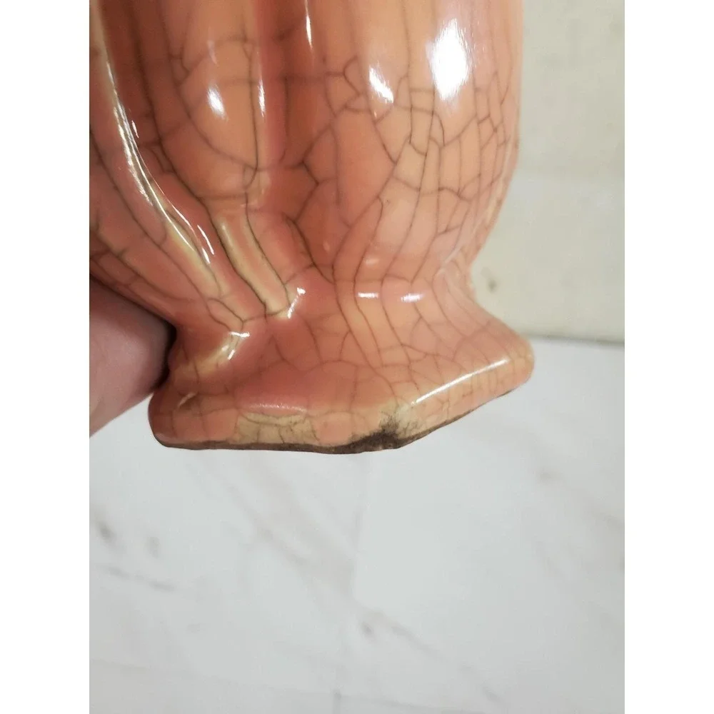 McCoy Pottery Vase, Shape 105, Coral Pink Crackle Crazing Art Deco Mcm Mid Centu